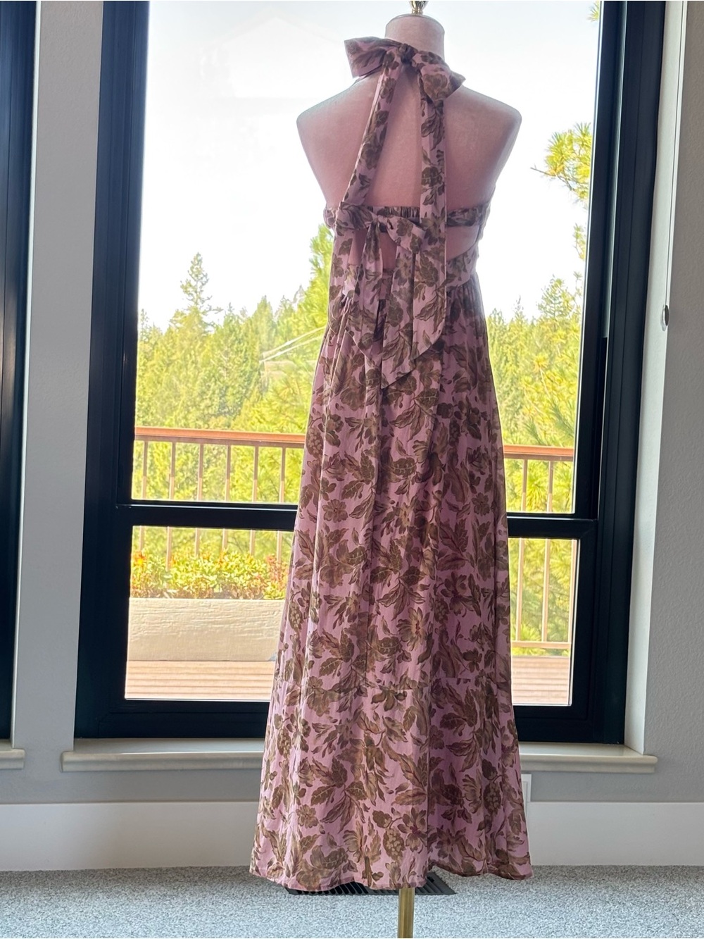 Amalie Pink Floral Tencel Halter Open Back Midi Dress US 2 - Picture 2 of 14